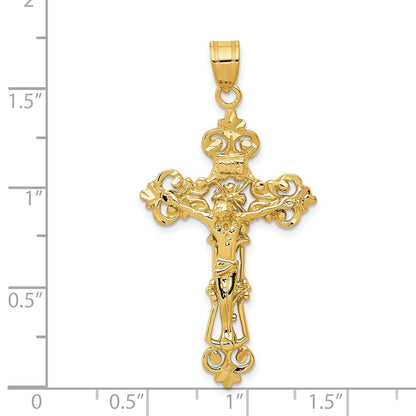 14k Yellow Gold INRI Fleur De Lis Crucifix Pendant