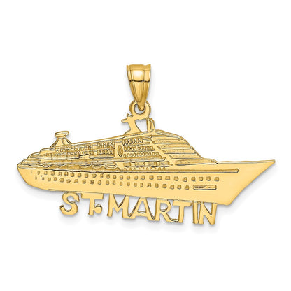 14k Yellow Gold Solid Polished ST MARTIN Cruise Ship Charm