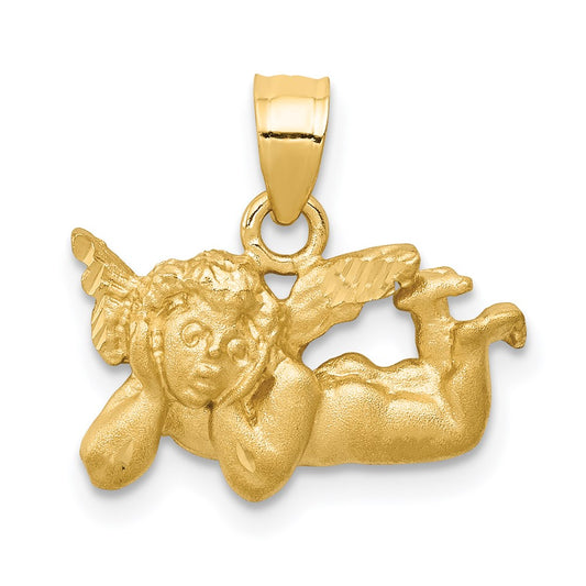 14k Yellow Gold Satin & Diamond-Cut Angel Charm
