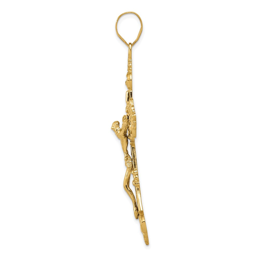 14k Yellow Gold INRI Fleur De Lis Crucifix Pendant