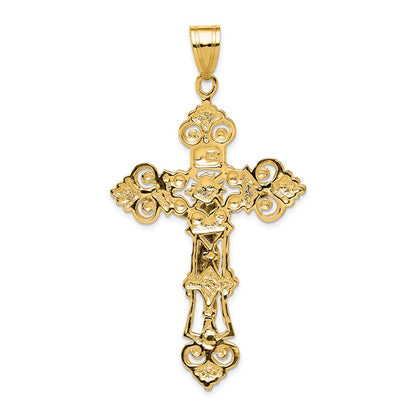 14k Yellow Gold INRI Fleur De Lis Crucifix Pendant