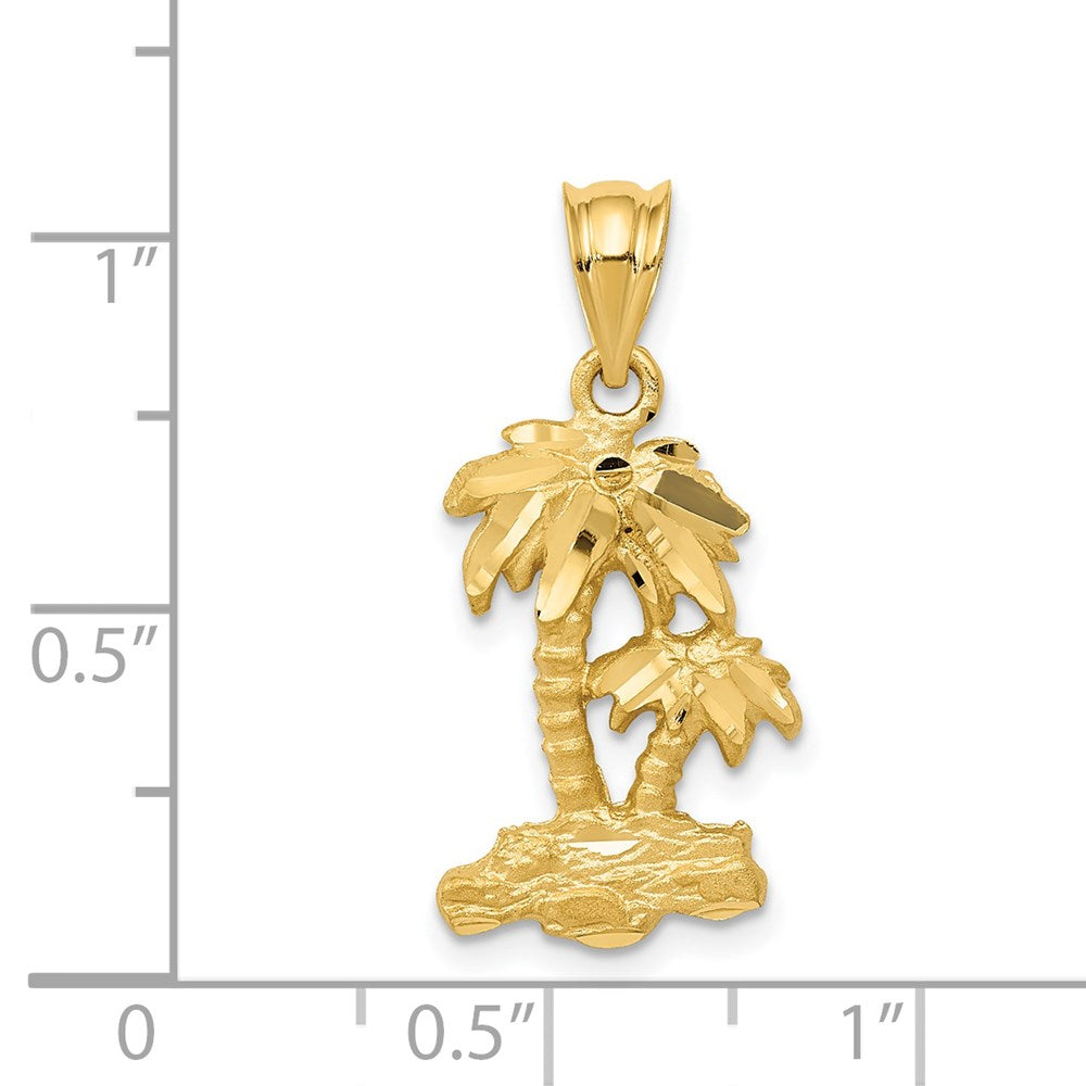 14k Yellow Gold Polished Diamond-cut Palm Trees Pendant
