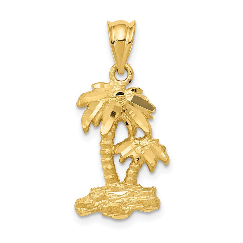 14k Yellow Gold Polished Diamond-cut Palm Trees Pendant