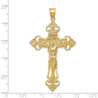 14k Yellow Gold INRI Fleur De Lis Crucifix Pendant