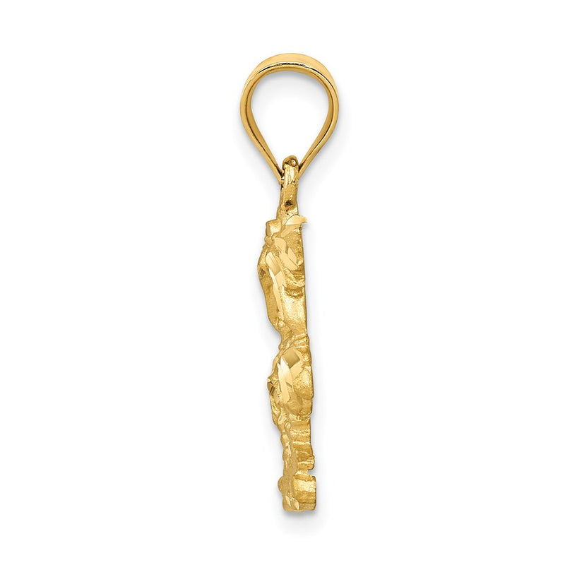 14k Yellow Gold Satin Diamond-cut Open-Backed Palm Trees Pendant