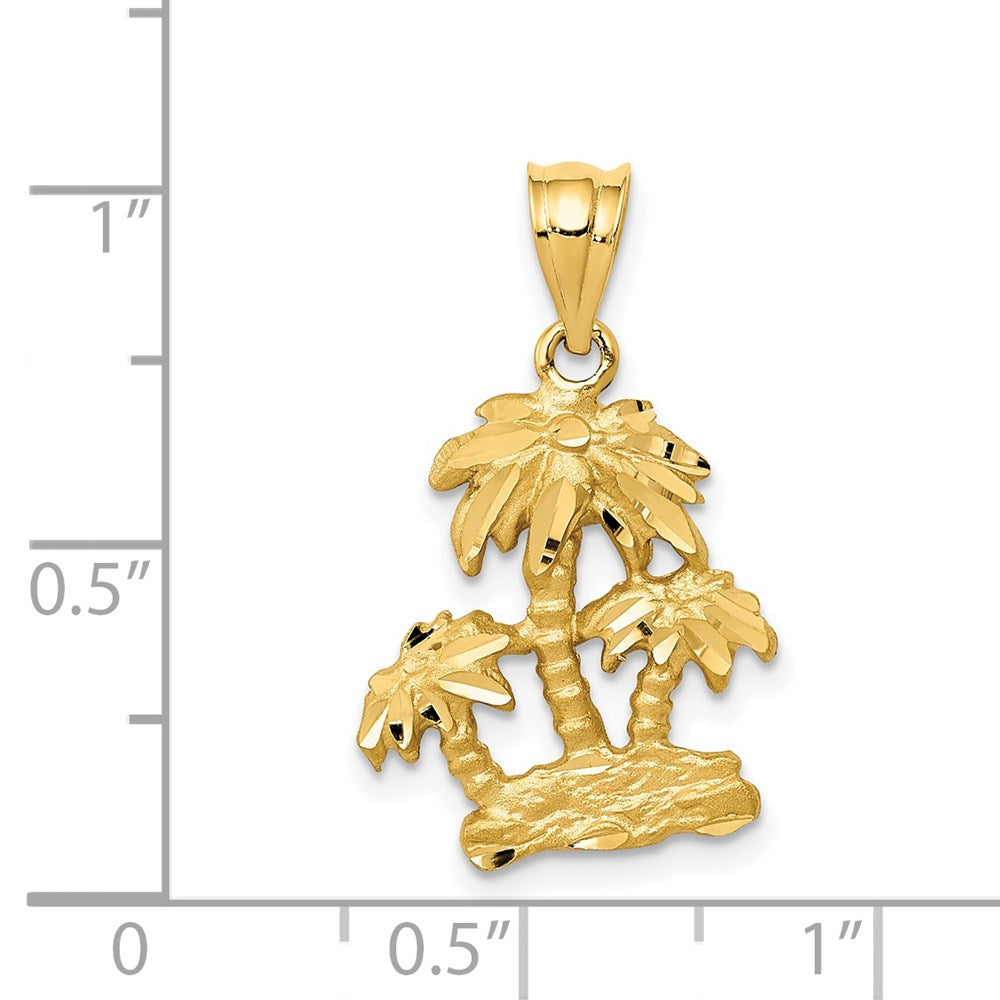 14k Yellow Gold Satin Diamond-cut Open-Backed Palm Trees Pendant