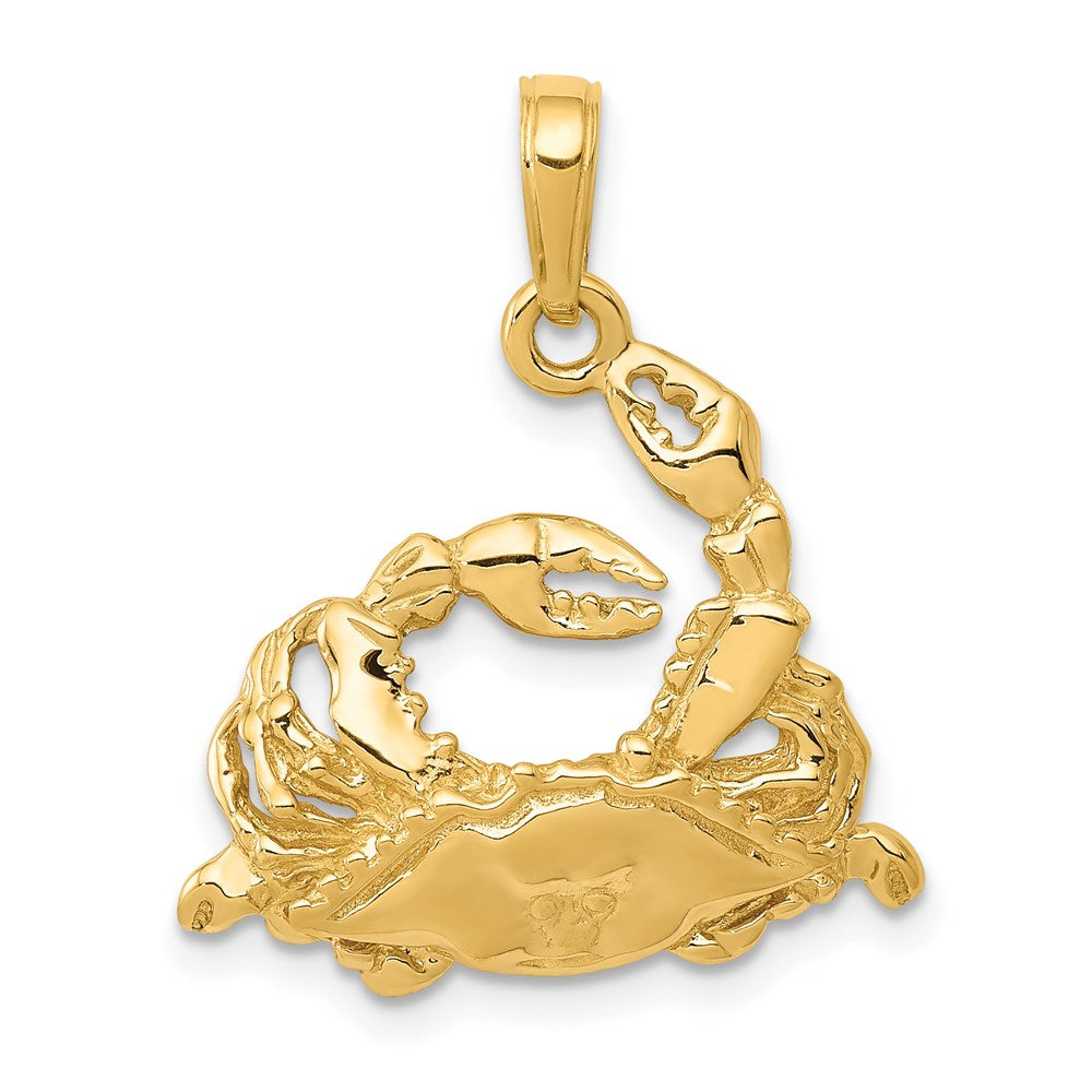 14k Yellow Gold Polished Open-Backed Blue Crab Pendant