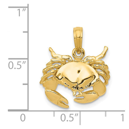 14k Yellow Gold Polished Open-Backed Crab Pendant