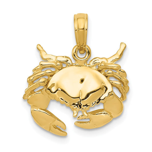 14k Yellow Gold Polished Open-Backed Crab Pendant