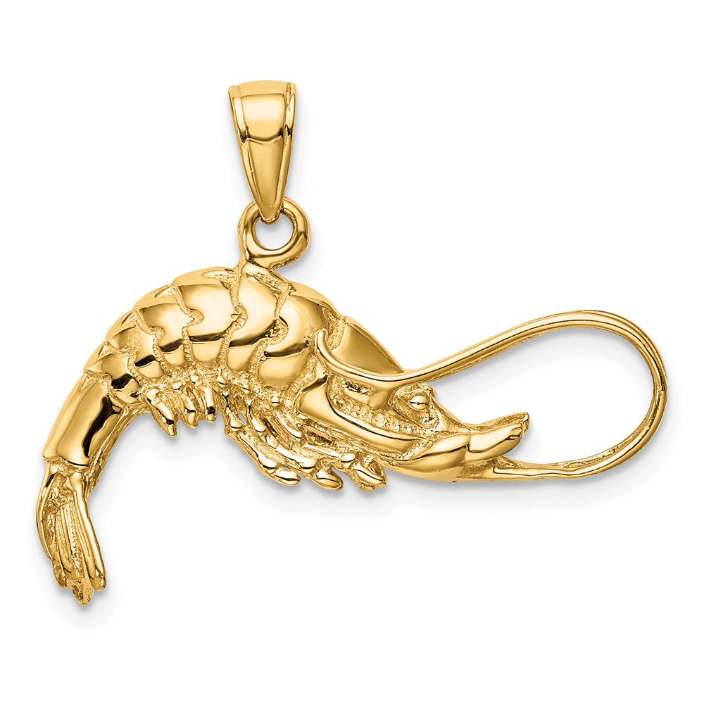 14k Yellow Gold Polished 3-D Shrimp Pendant