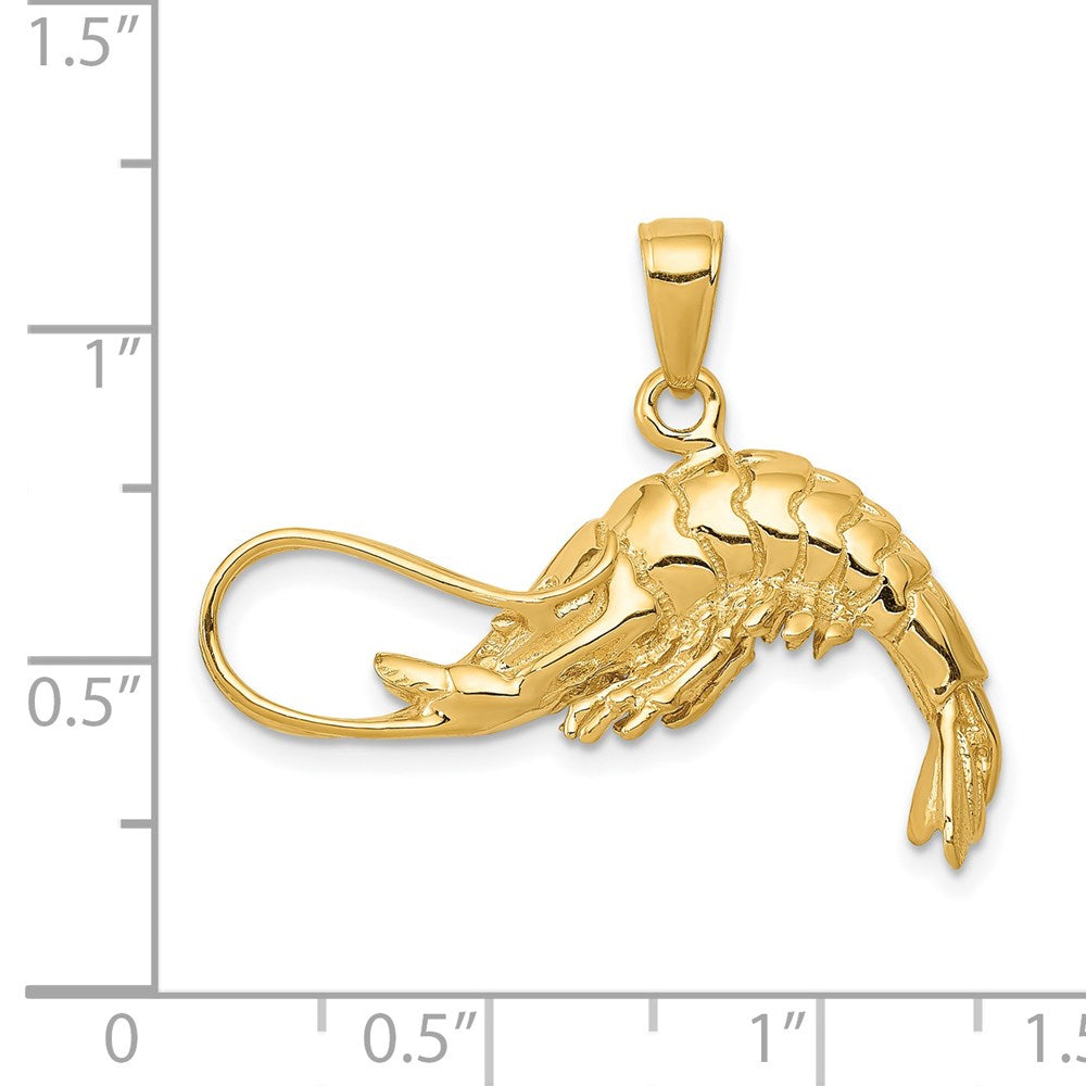 14k Yellow Gold Polished 3-D Shrimp Pendant