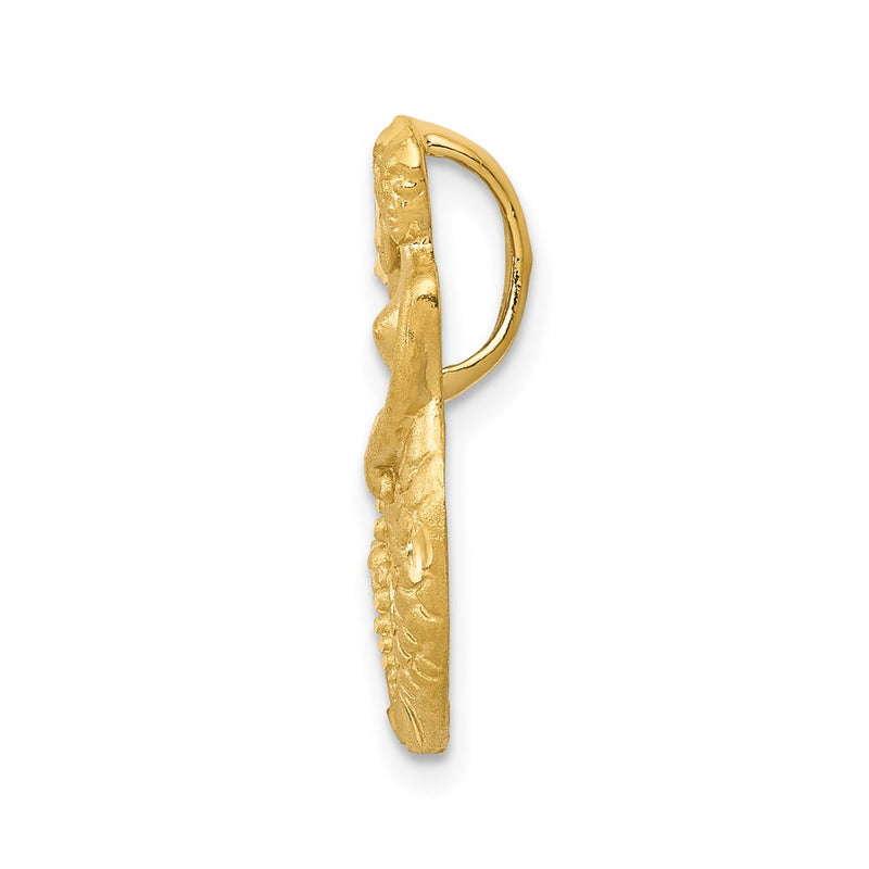 14k Yellow Gold Satin Diamond-cut Open-Backed Mermaid Pendant