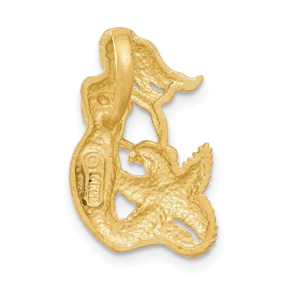 14k Yellow Gold Satin Diamond-cut Open-Backed Mermaid Pendant