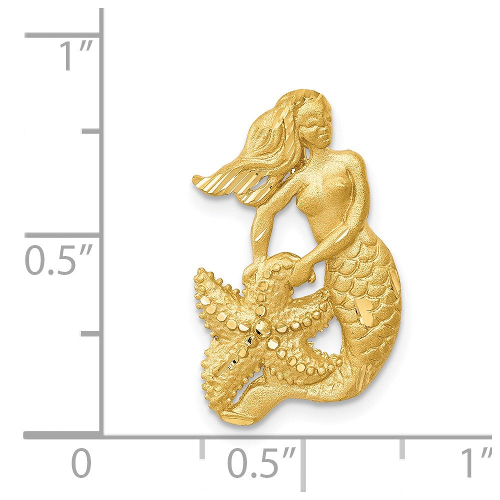 14k Yellow Gold Satin Diamond-cut Open-Backed Mermaid Pendant