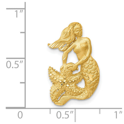 14k Yellow Gold Satin Diamond-cut Open-Backed Mermaid Pendant