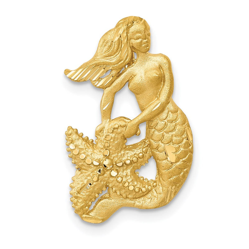 14k Yellow Gold Satin Diamond-cut Open-Backed Mermaid Pendant