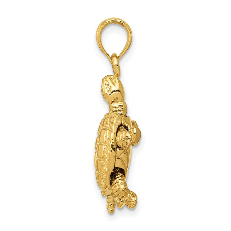 14k Yellow Gold Solid Polished 3-D Moveable Turtle Pendant