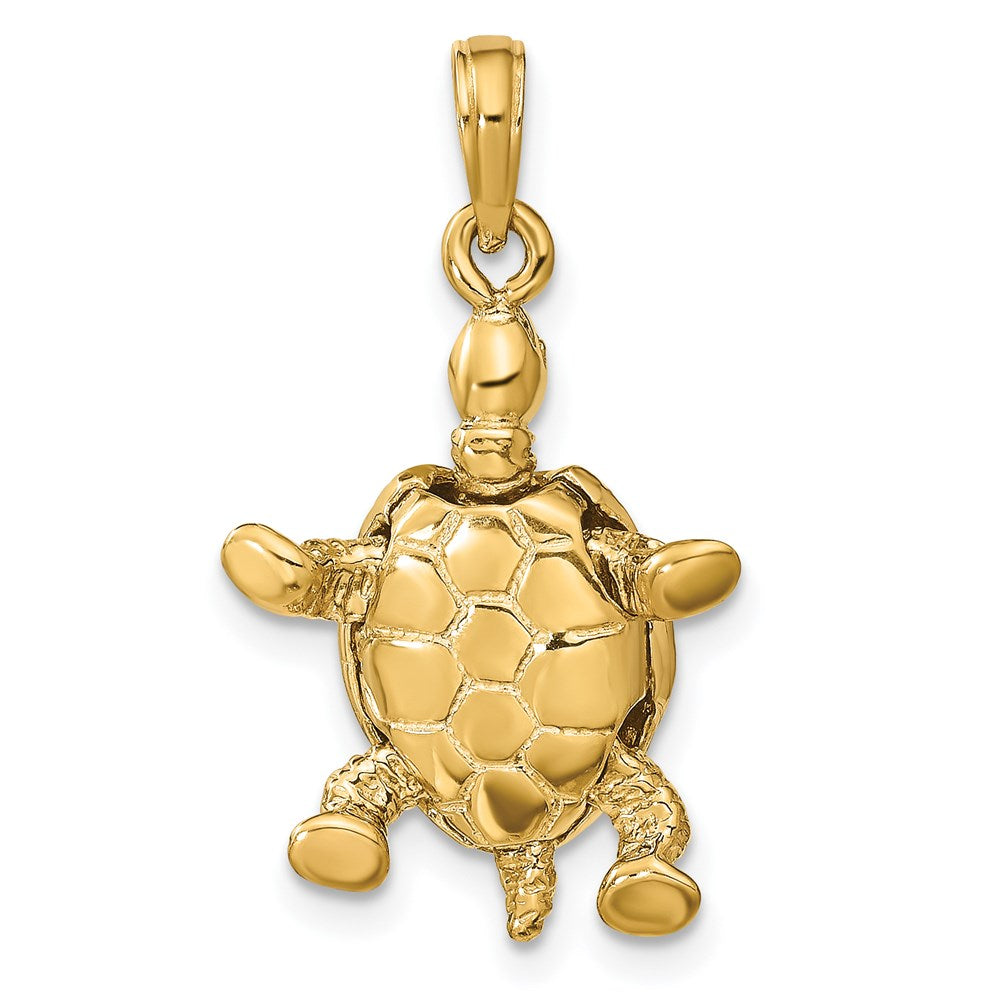 14k Yellow Gold Solid Polished 3-D Moveable Turtle Pendant