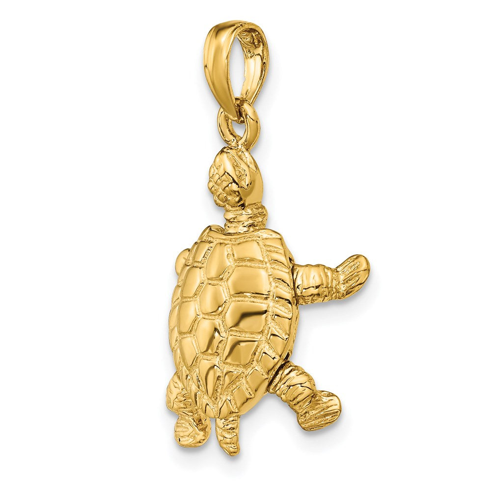 14k Yellow Gold Solid Polished 3-D Moveable Turtle Pendant