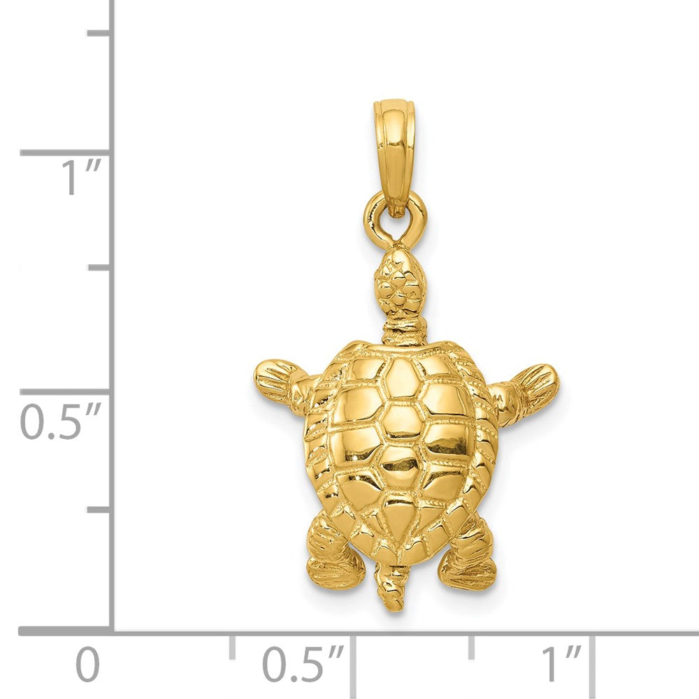 14k Yellow Gold Solid Polished 3-D Moveable Turtle Pendant