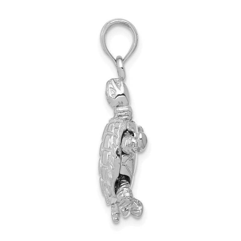 14k White Gold Solid Polished 3-D Moveable Turtle Pendant