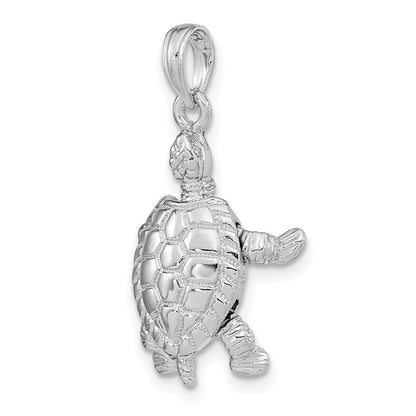 14k White Gold Solid Polished 3-D Moveable Turtle Pendant
