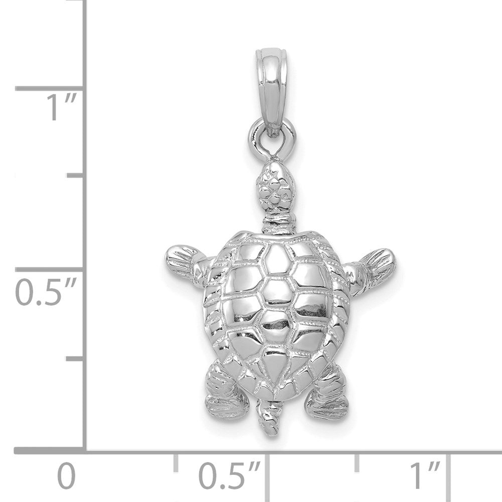 14k White Gold Solid Polished 3-D Moveable Turtle Pendant