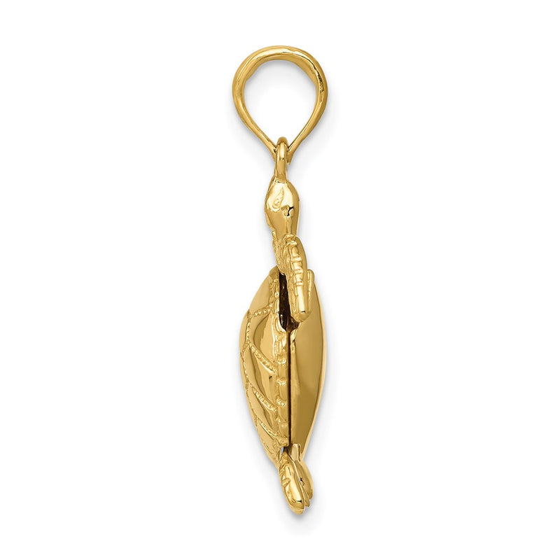 14k Yellow Gold Solid Polished 3-D Moveable Turtle Pendant