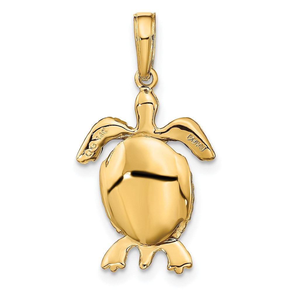 14k Yellow Gold Solid Polished 3-D Moveable Turtle Pendant
