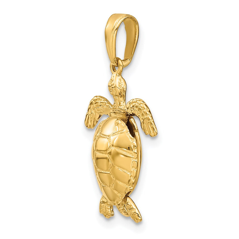 14k Yellow Gold Solid Polished 3-D Moveable Turtle Pendant