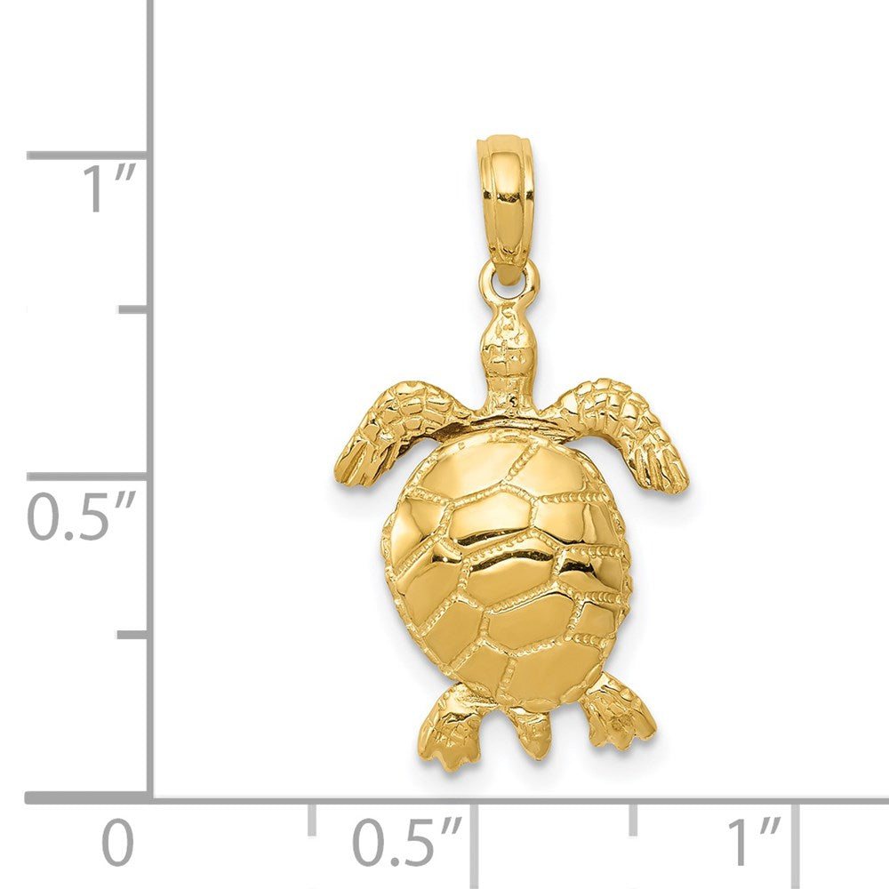 14k Yellow Gold Solid Polished 3-D Moveable Turtle Pendant