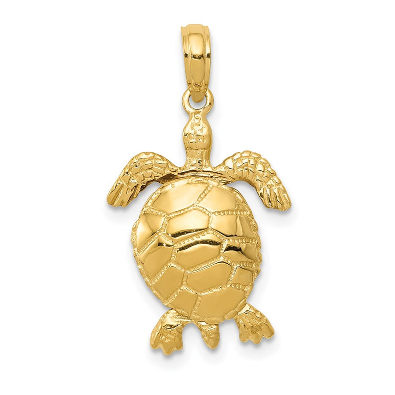 14k Yellow Gold Solid Polished 3-D Moveable Turtle Pendant
