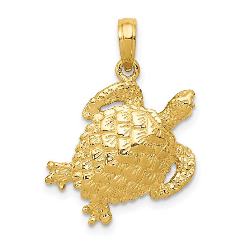 14k Yellow Gold Solid Polished Open-Backed Turtle Pendant