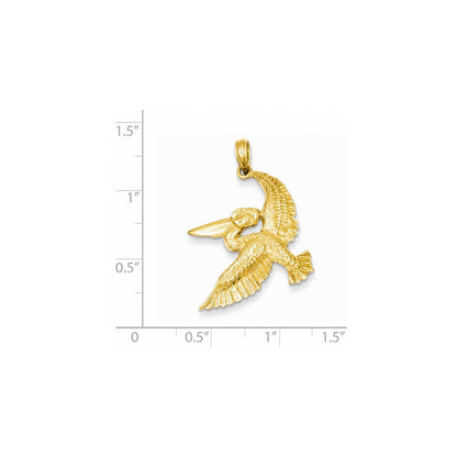 14k Yellow Gold Solid Polished Open-Backed Flying Pelican Pendant