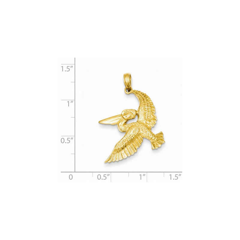 14k Yellow Gold Solid Polished Open-Backed Flying Pelican Pendant