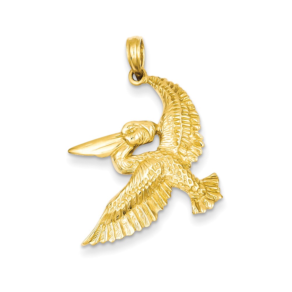14k Yellow Gold Solid Polished Open-Backed Flying Pelican Pendant