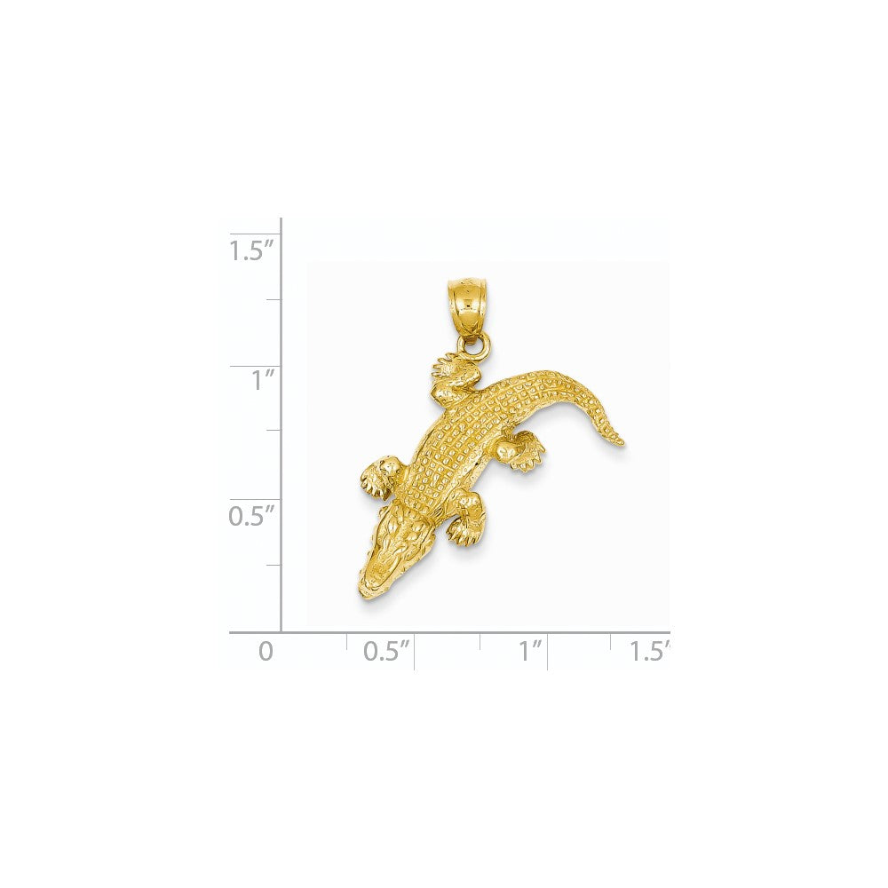 14k Yellow Gold Solid Polished 3-Dimensional Moveable Crocodile Pendant