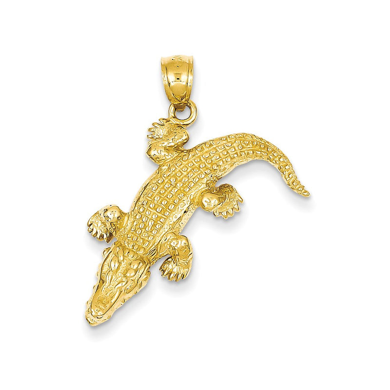 14k Yellow Gold Solid Polished 3-Dimensional Moveable Crocodile Pendant