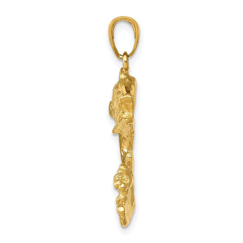 14k Yellow Gold Polished Open-Backed Bass Fish Pendant
