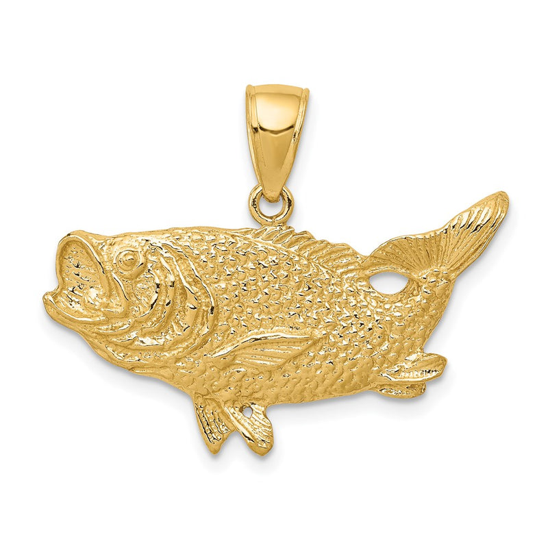 14k Yellow Gold Polished Open-Backed Bass Fish Pendant