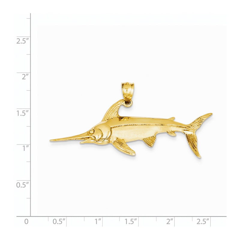 14k Yellow Gold Satin Polished Open-Backed Swordfish Pendant