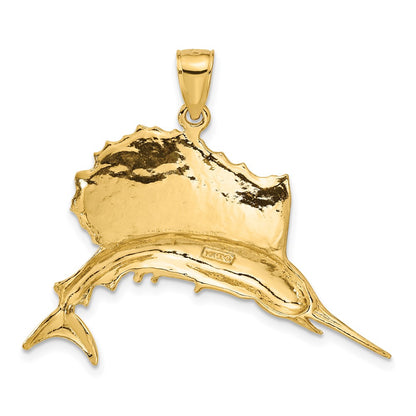 14k Yellow Gold Polished Sailfish Pendant