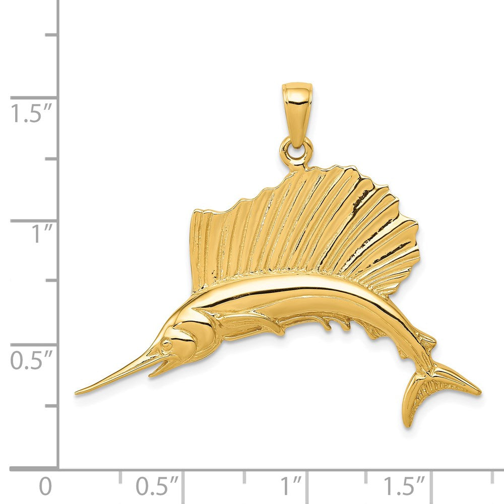14k Yellow Gold Polished Sailfish Pendant