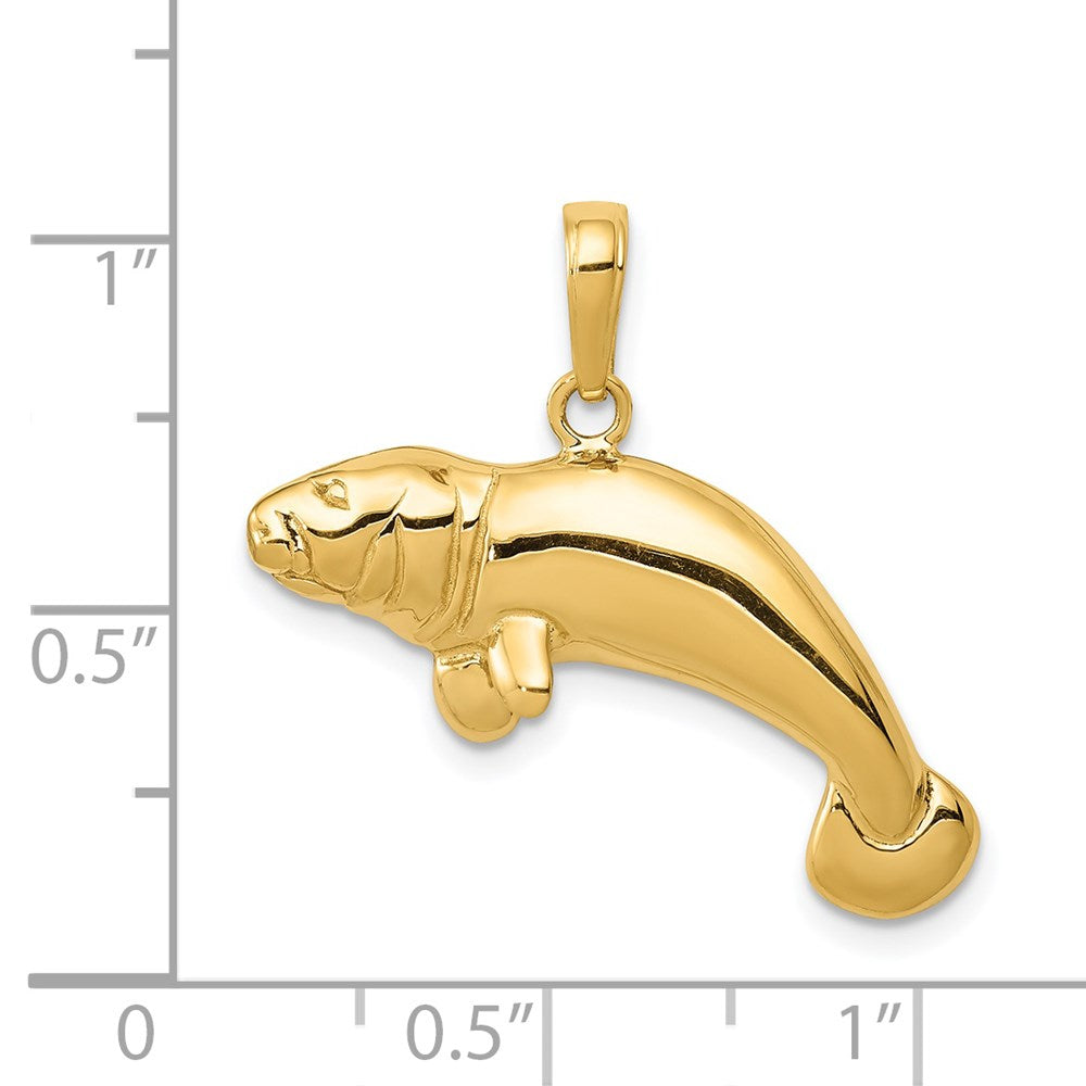 14k Yellow Gold Solid Polished Manatee Pendant