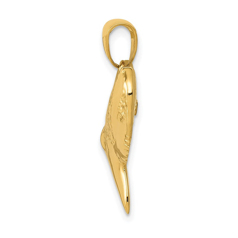 14k Yellow Gold Solid Polished 3-D Shark Tooth Pendant