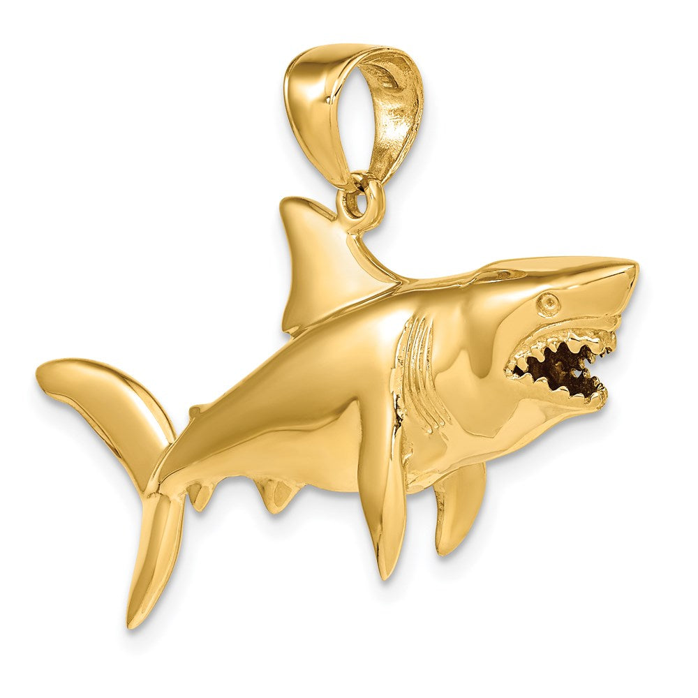 14k Yellow Gold Polished 3-D Shark Pendant