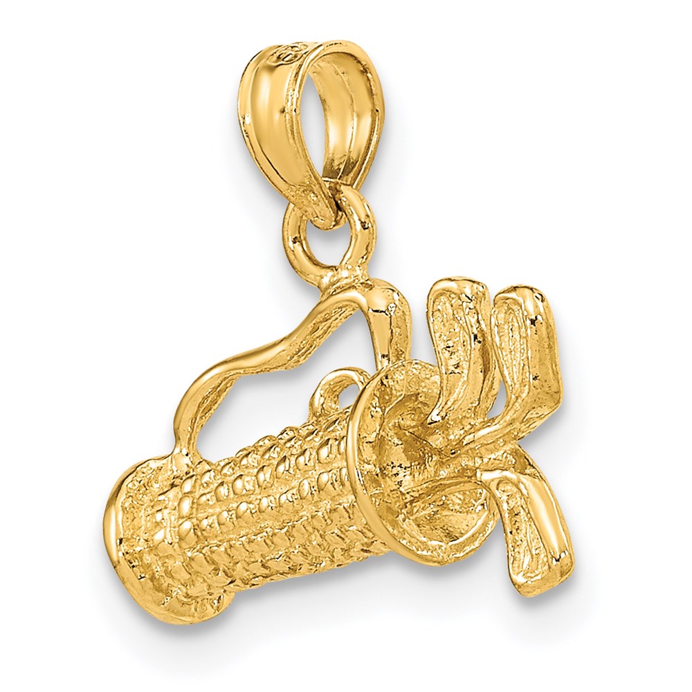 14k Yellow Gold Solid Polished 3-D Golf Bag With Clubs Charm