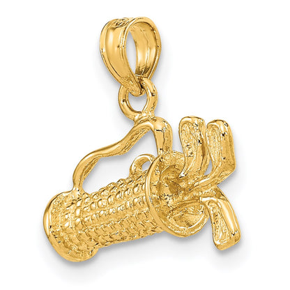 14k Yellow Gold Solid Polished 3-D Golf Bag With Clubs Charm