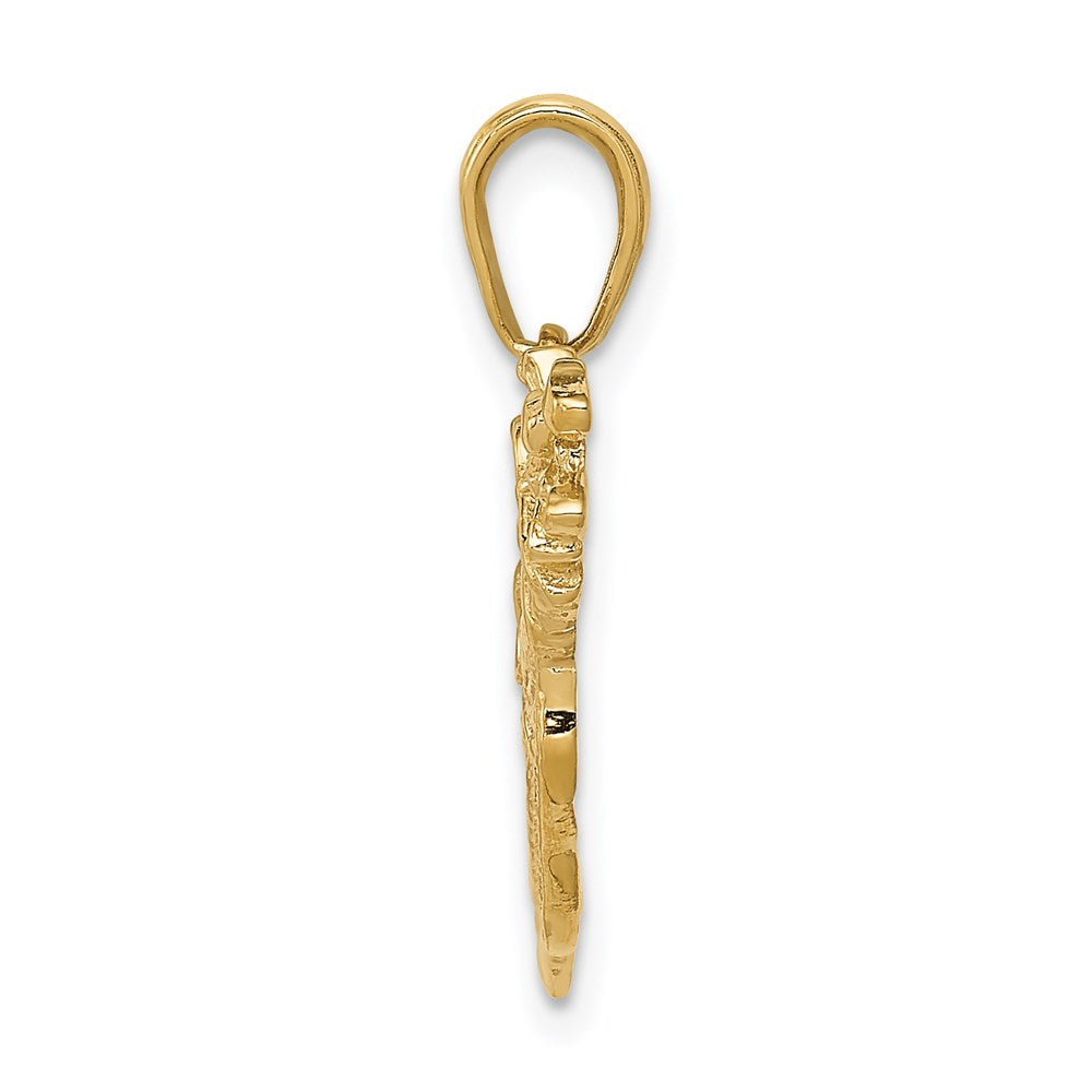 14k Yellow Gold Solid Polished Open-Backed Golf Bag with Clubs Charm