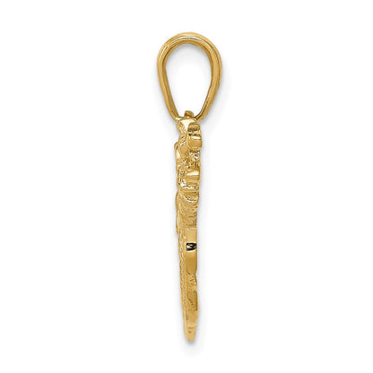 14k Yellow Gold Solid Polished Open-Backed Golf Bag with Clubs Charm